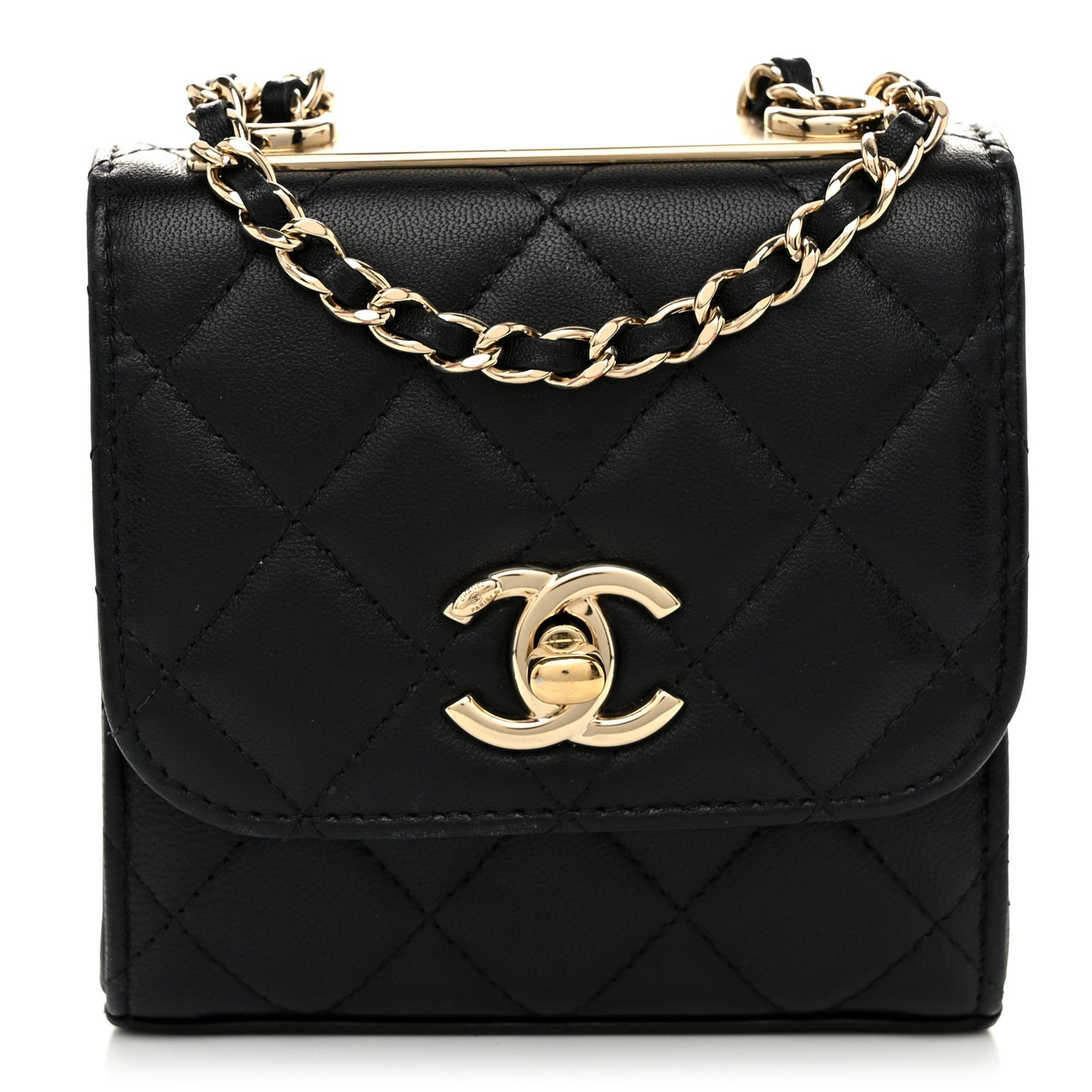 Lambskin Quilted Mini Trendy CC Chain Wallet Black
