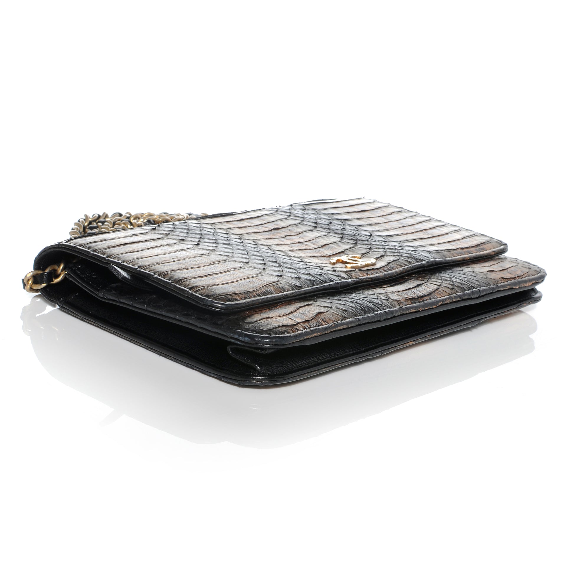 Chanel Python Wallet On Chain WOC Black and Gold 4 of 9