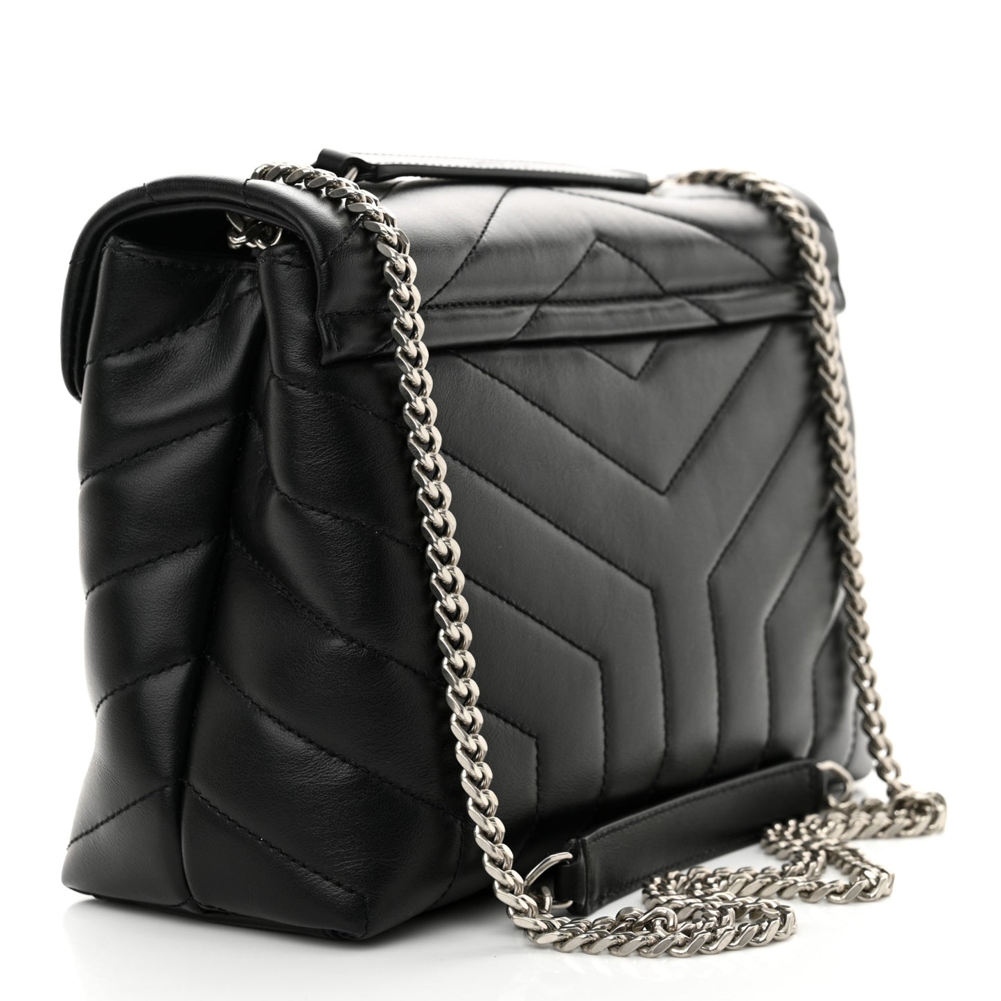 Calfskin Y Quilted Monogram Small Loulou Chain Satchel Black