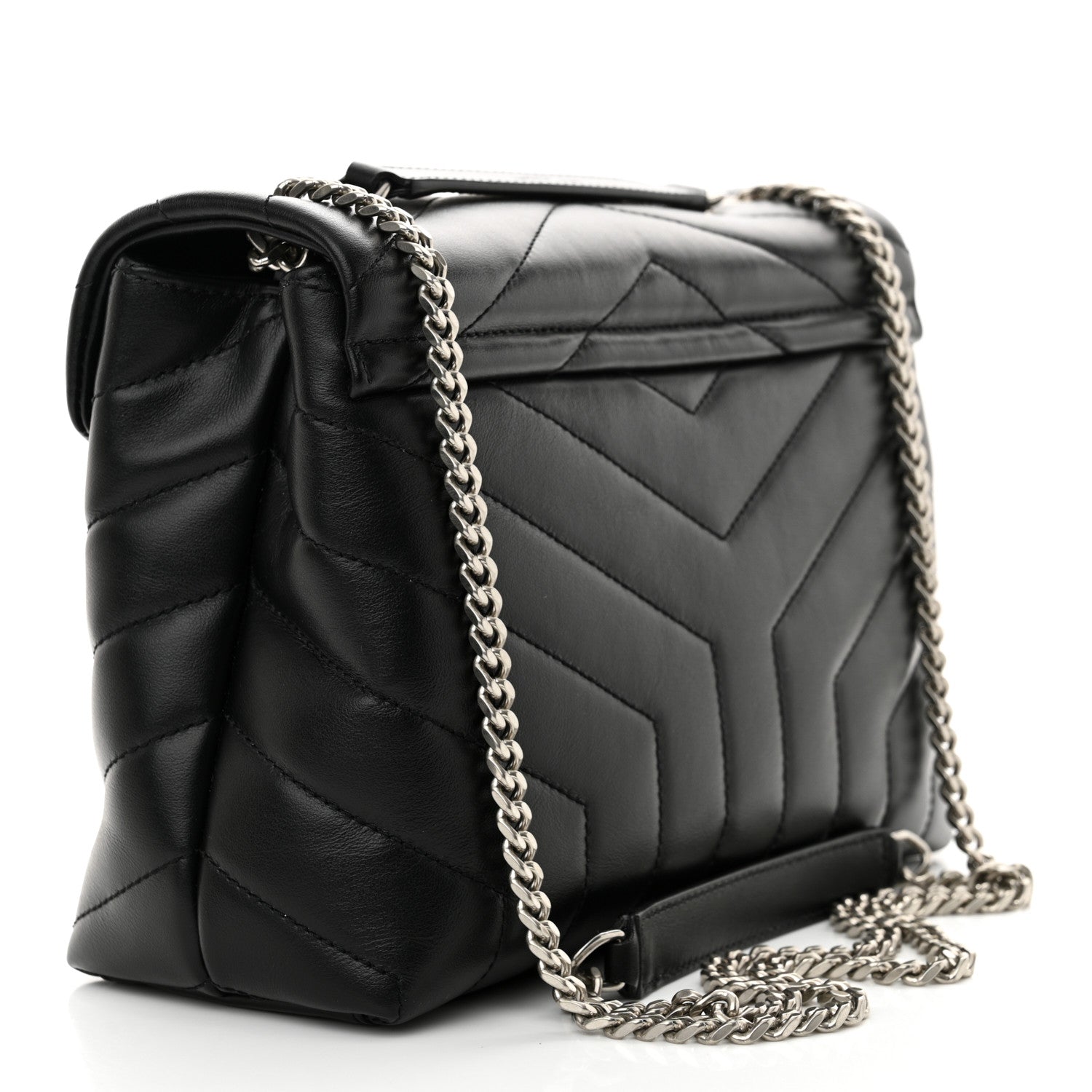 Saint Laurent Calfskin Y Quilted Monogram Small Loulou Chain Satchel Black 3 of 10