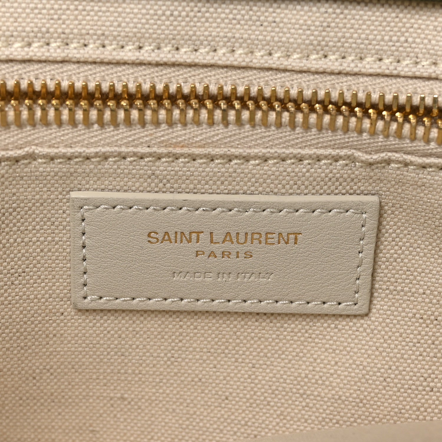 Saint Laurent Linen Calfskin Small Rive Gauche Tote Military Green Blanc Vintage 6 of 12