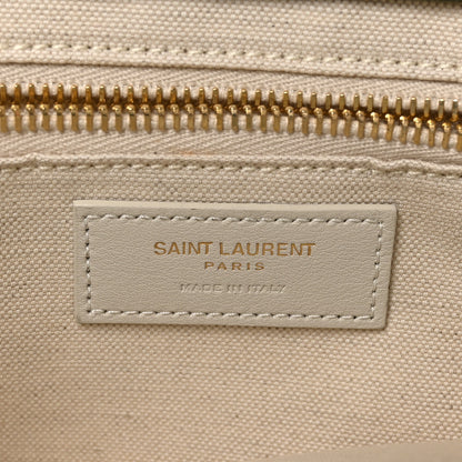 Saint Laurent Linen Calfskin Small Rive Gauche Tote Military Green Blanc Vintage 6 of 12