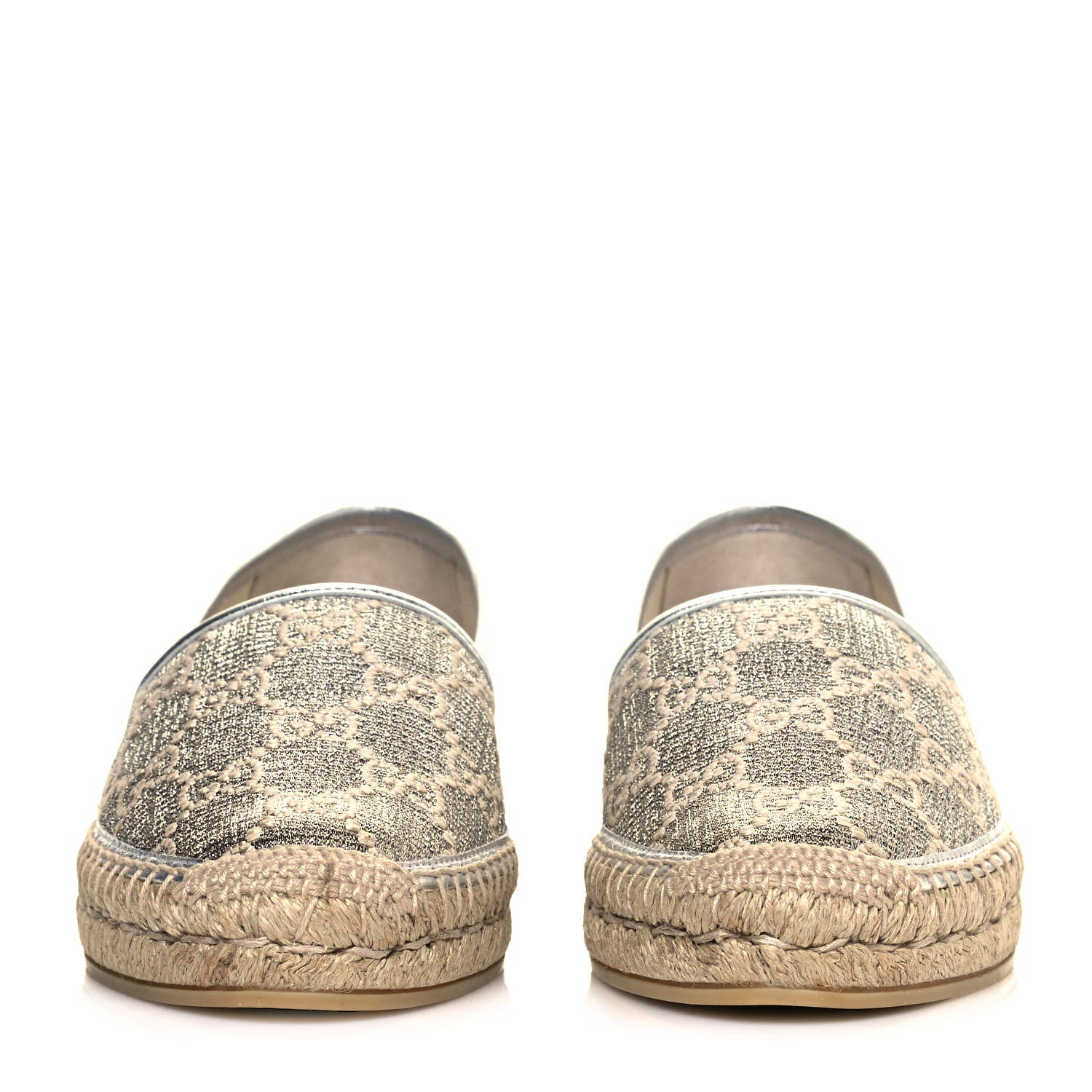 Gucci Lame Nappa GG Monogram Espadrilles 39.5 Silver Beige 2 of 9