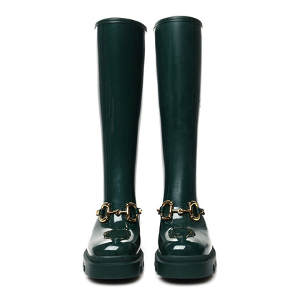 Gucci Rubber Horsebit Knee High Boots 37 Vintage Green 2 of 7