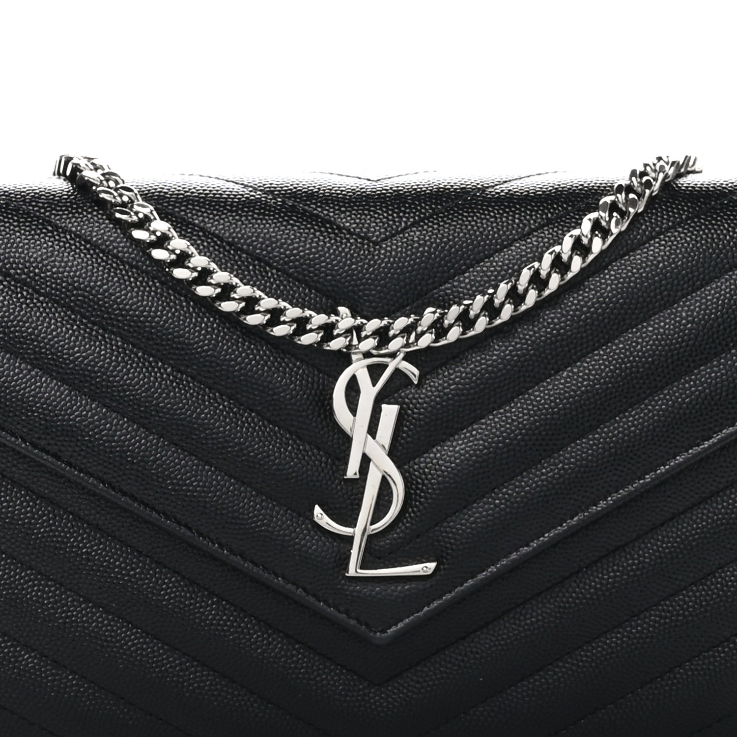 Saint Laurent Grain De Poudre Matelasse Chevron Monogram Chain Wallet Black 7 of 11