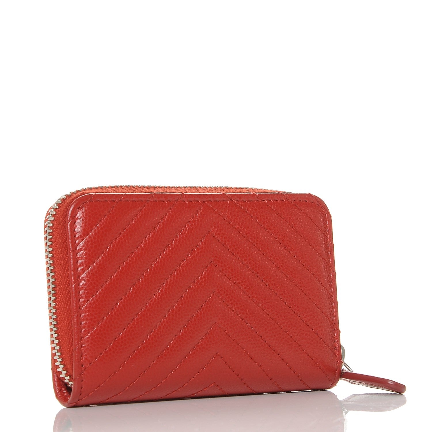 Chanel Caviar Chevron Quilted Zip Around Coin Purse Red 3 of 7