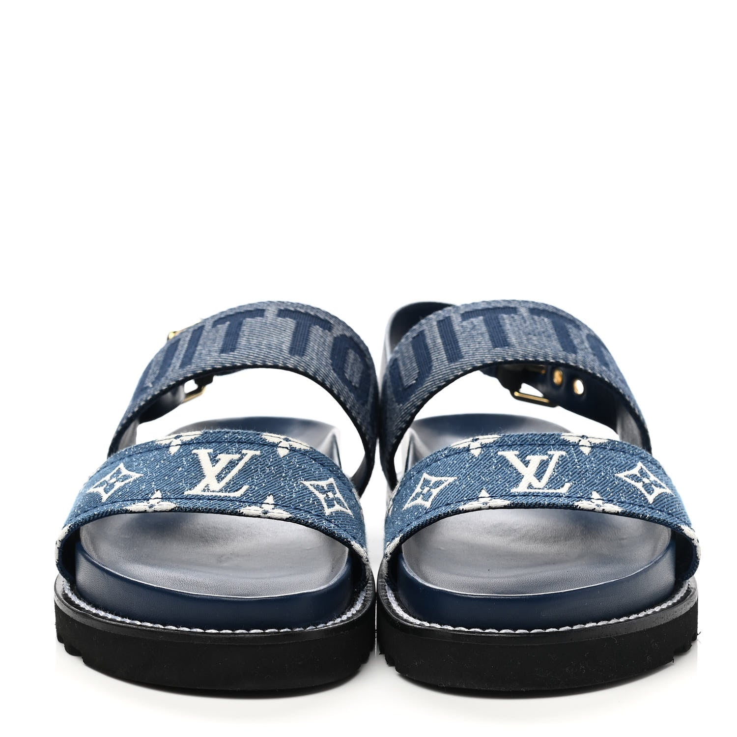 Louis Vuitton Monogram Denim Paseo Flat Comfort Sandals 41 Navy Blue 2 of 8