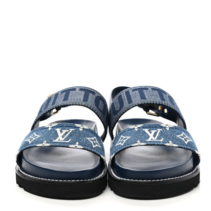 Louis Vuitton Monogram Denim Paseo Flat Comfort Sandals 41 Navy Blue 2 of 8