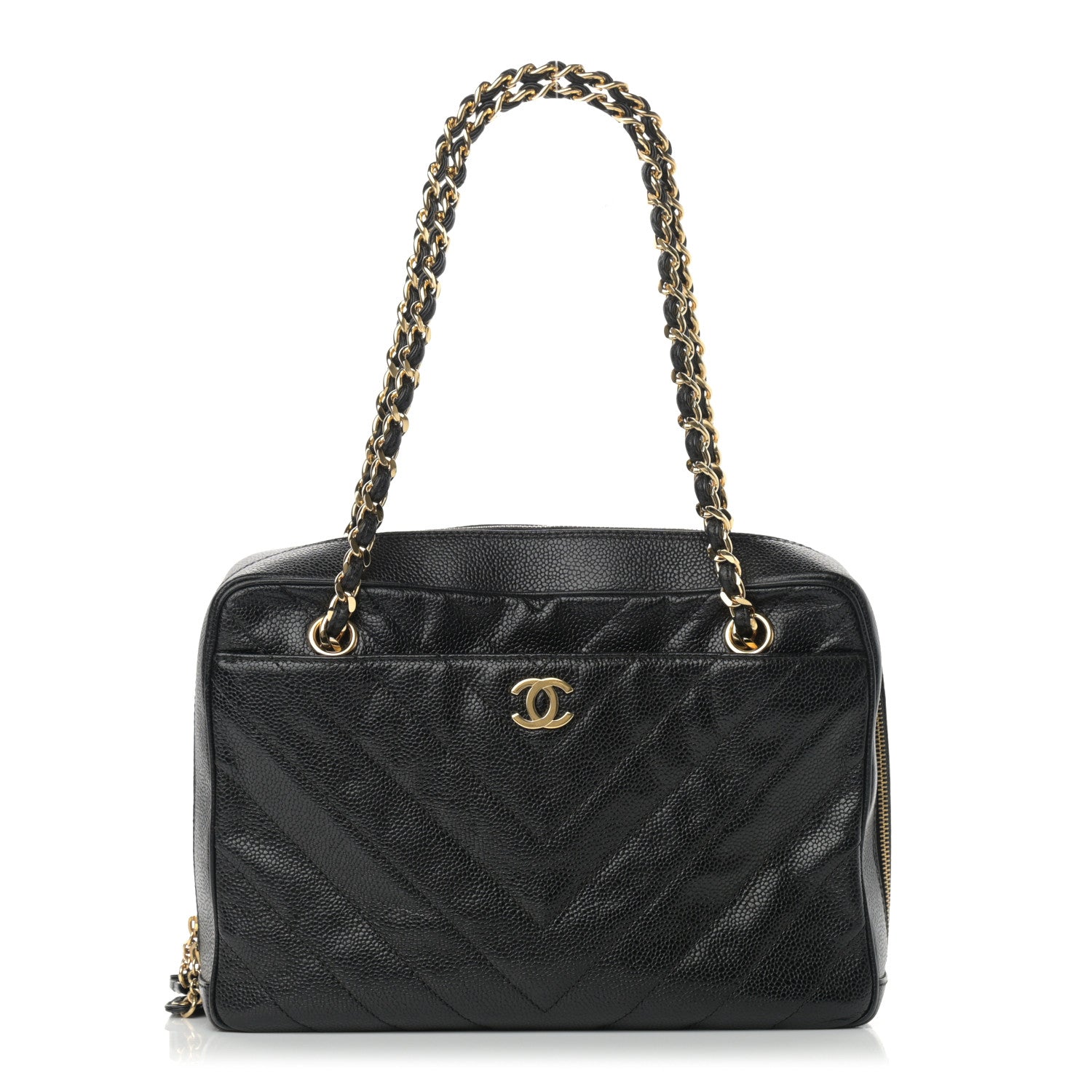 Chanel Caviar Chevron Quilted Camera Case Black 1 of 15