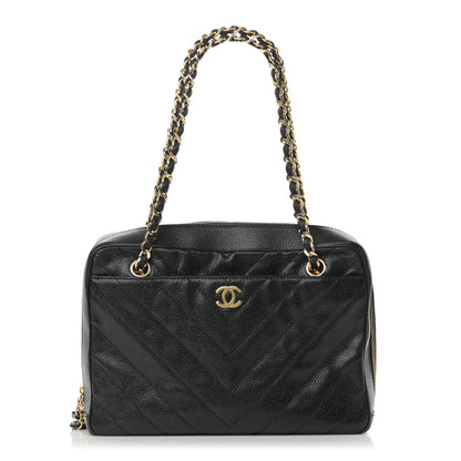 Chanel Caviar Chevron Quilted Camera Case Black 1 of 15