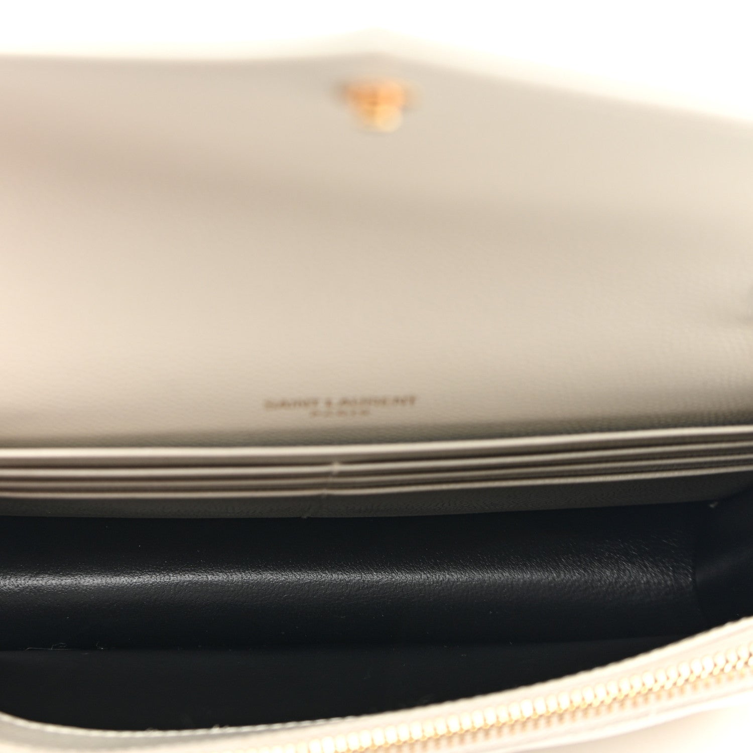 Saint Laurent Grain De Poudre Matelasse Chevron Monogram Envelope Chain Wallet Crema Soft 5 of 10