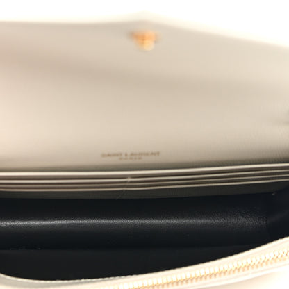 Saint Laurent Grain De Poudre Matelasse Chevron Monogram Envelope Chain Wallet Crema Soft 5 of 10