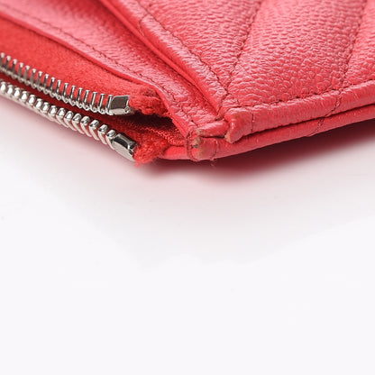 Chanel Caviar Chevron Quilted Zip Pouch Red 8 of 12