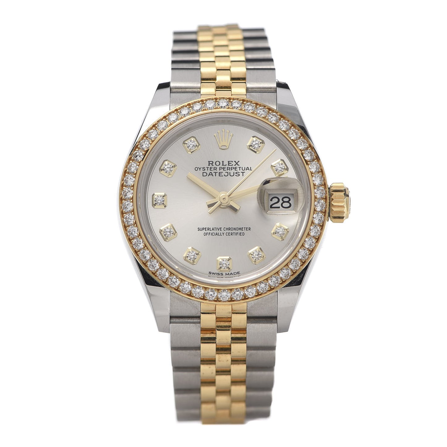 Stainless Steel 18K Yellow Gold Diamond 28mm Oyster Perpetual Datejust Watch Silver 279383