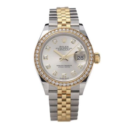 Rolex Stainless Steel 18K Yellow Gold Diamond 28mm Oyster Perpetual Datejust Watch Silver 279383 1 of 7