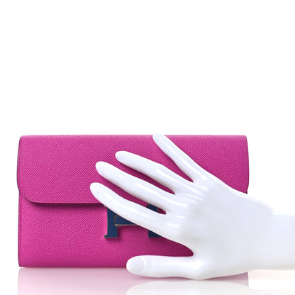 Hermes Epsom Enamel Constance Long Wallet Magnolia Brighton Bleu 2 of 9