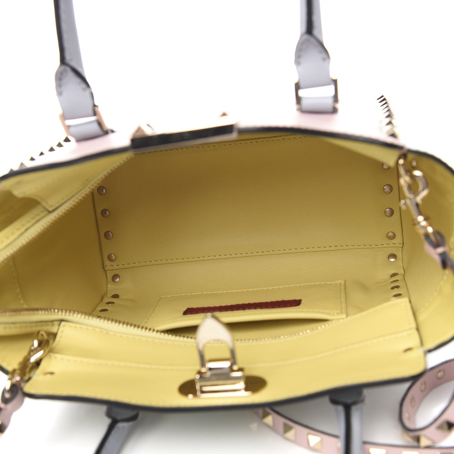 Vitello Watercolor Mini Rockstud Double Handle Tote Rose Green Yellow Sky