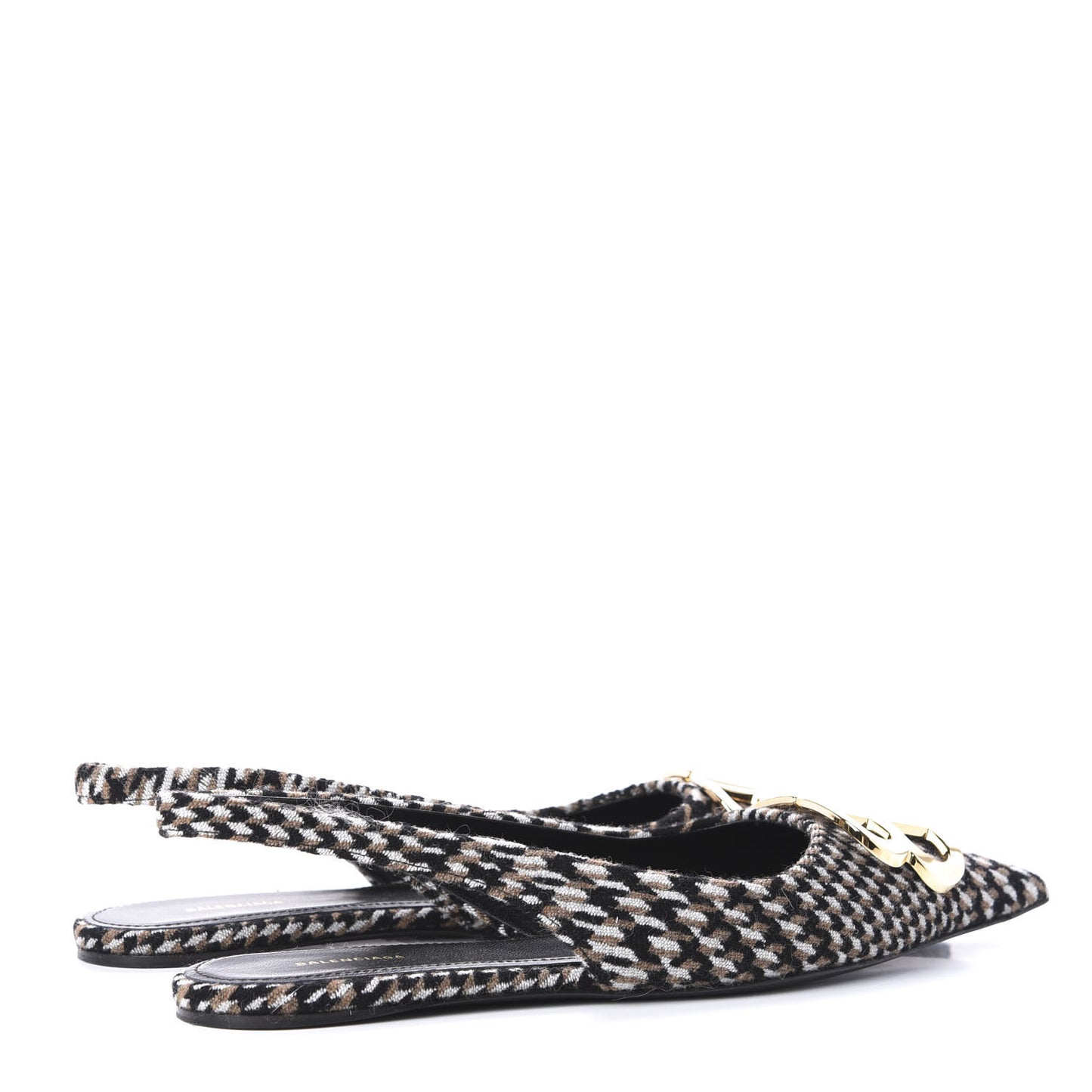 Tweed Prince Of Wales BB Knife Pointy Toe Slingback Flats 36 Brown