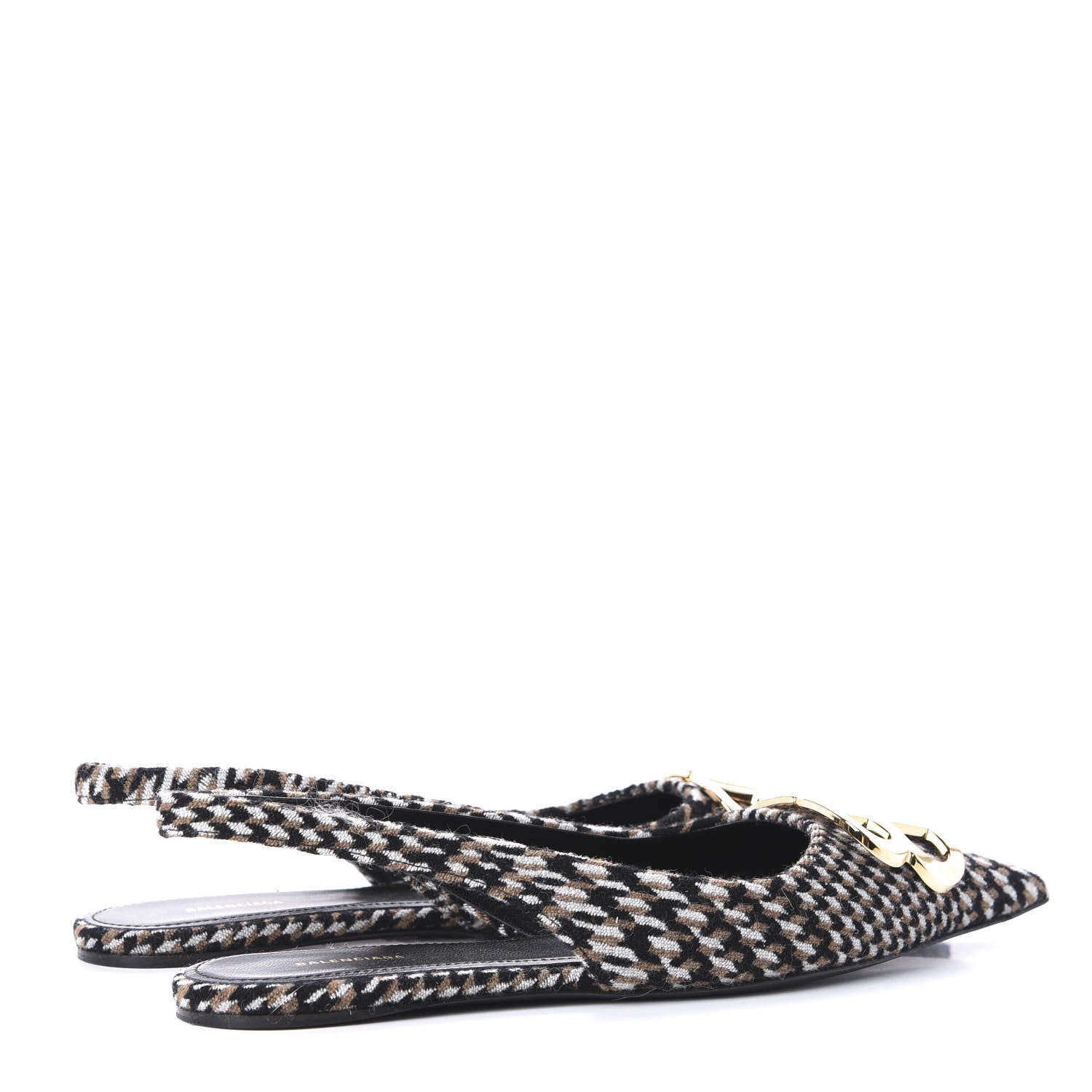 Balenciaga Tweed Prince Of Wales BB Knife Pointy Toe Slingback Flats 36 Brown 4 of 11