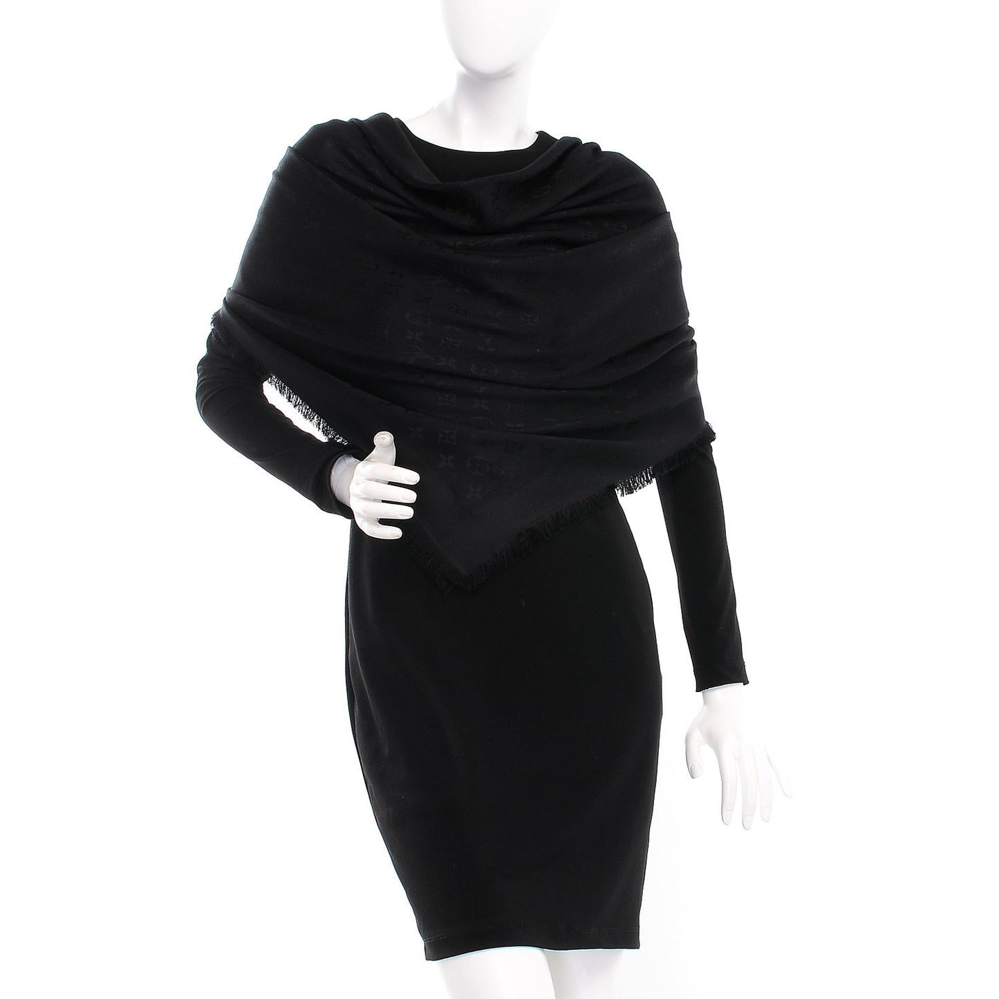Silk Wool Monogram Shawl Black