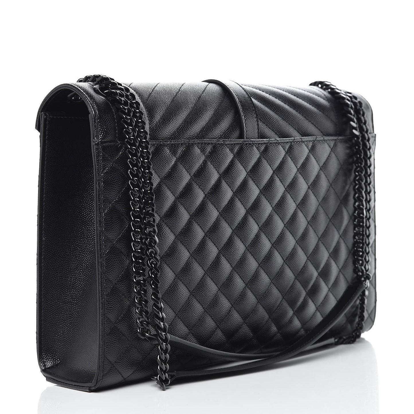 Grain De Poudre Textured Mixed Matelasse Large Triquilt Monogram Monochrome Satchel Black