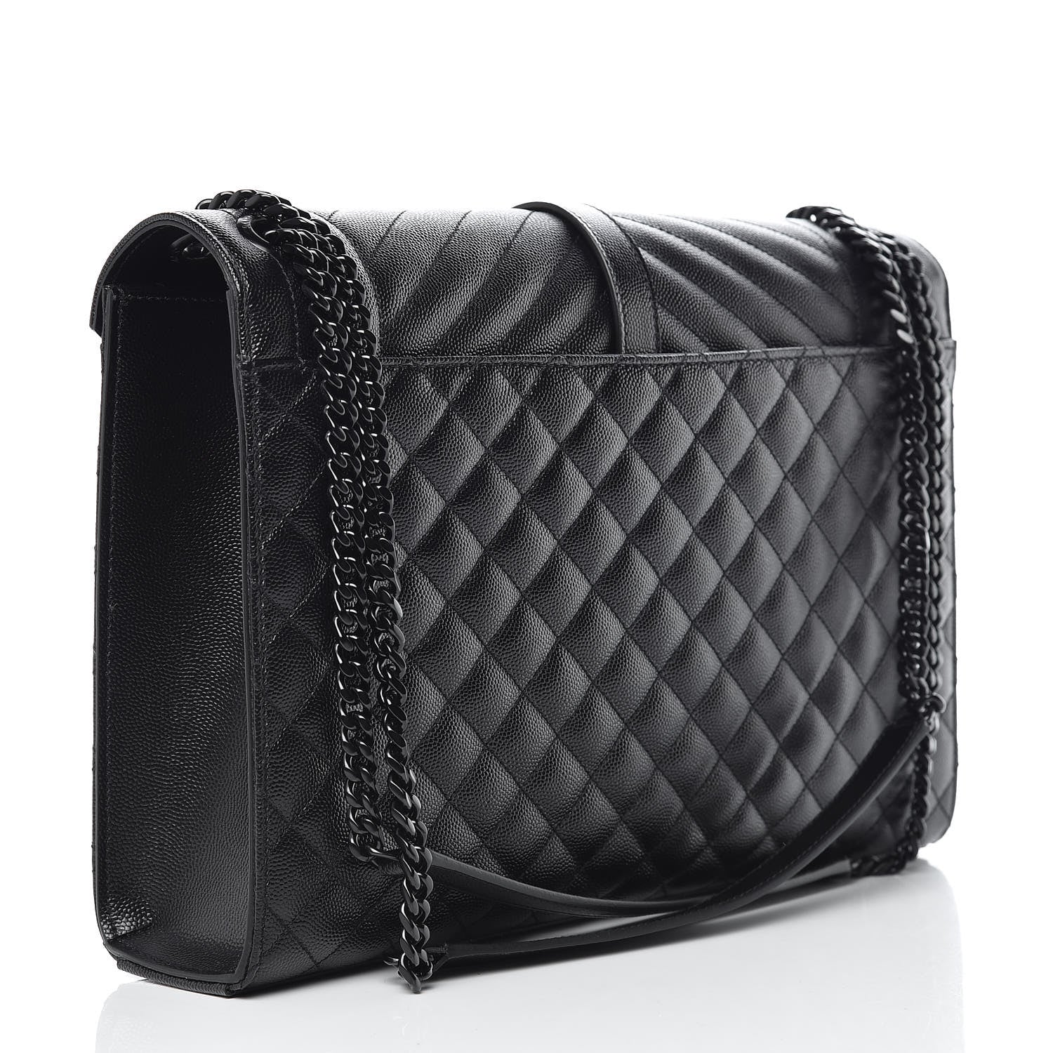 Saint Laurent Grain De Poudre Textured Mixed Matelasse Large Triquilt Monogram Monochrome Satchel Black 3 of 10