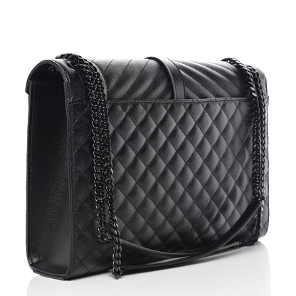 Saint Laurent Grain De Poudre Textured Mixed Matelasse Large Triquilt Monogram Monochrome Satchel Black 3 of 10