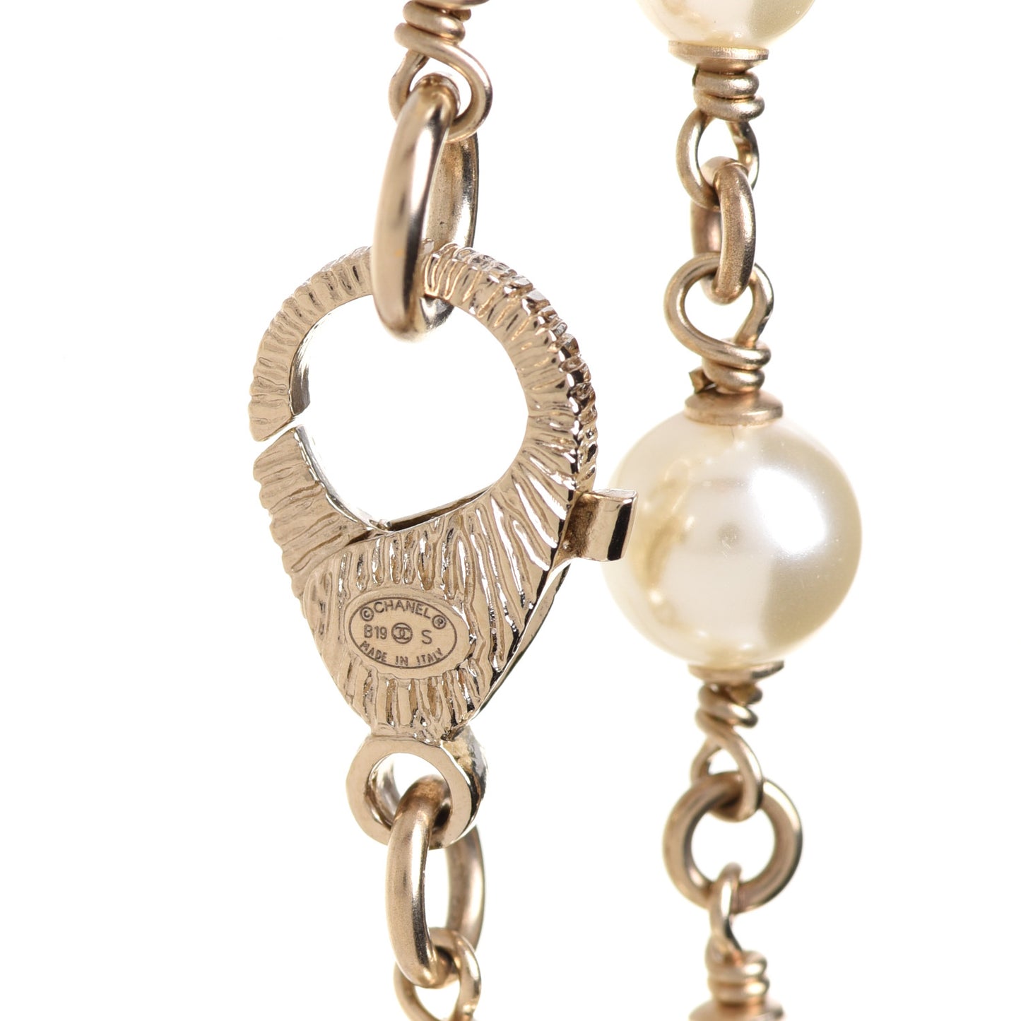 Crystal Baguette Pearl CC Cross Necklace Gold