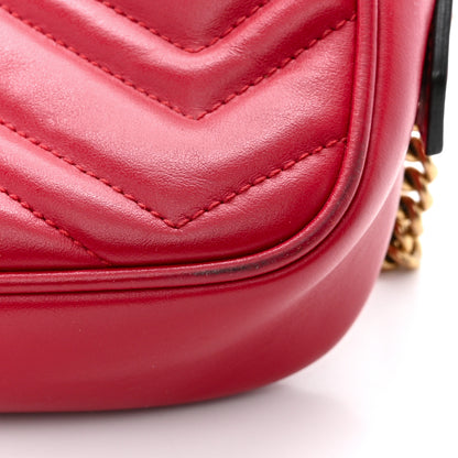 Gucci Calfskin Matelasse Mini GG Marmont Chain Shoulder Bag Hibiscus Red 12 of 12