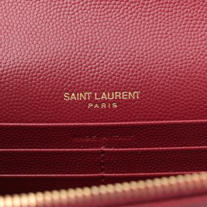 Saint Laurent Grain De Poudre Matelasse Chevron Monogram Envelope Chain Wallet Opyum Red 6 of 11