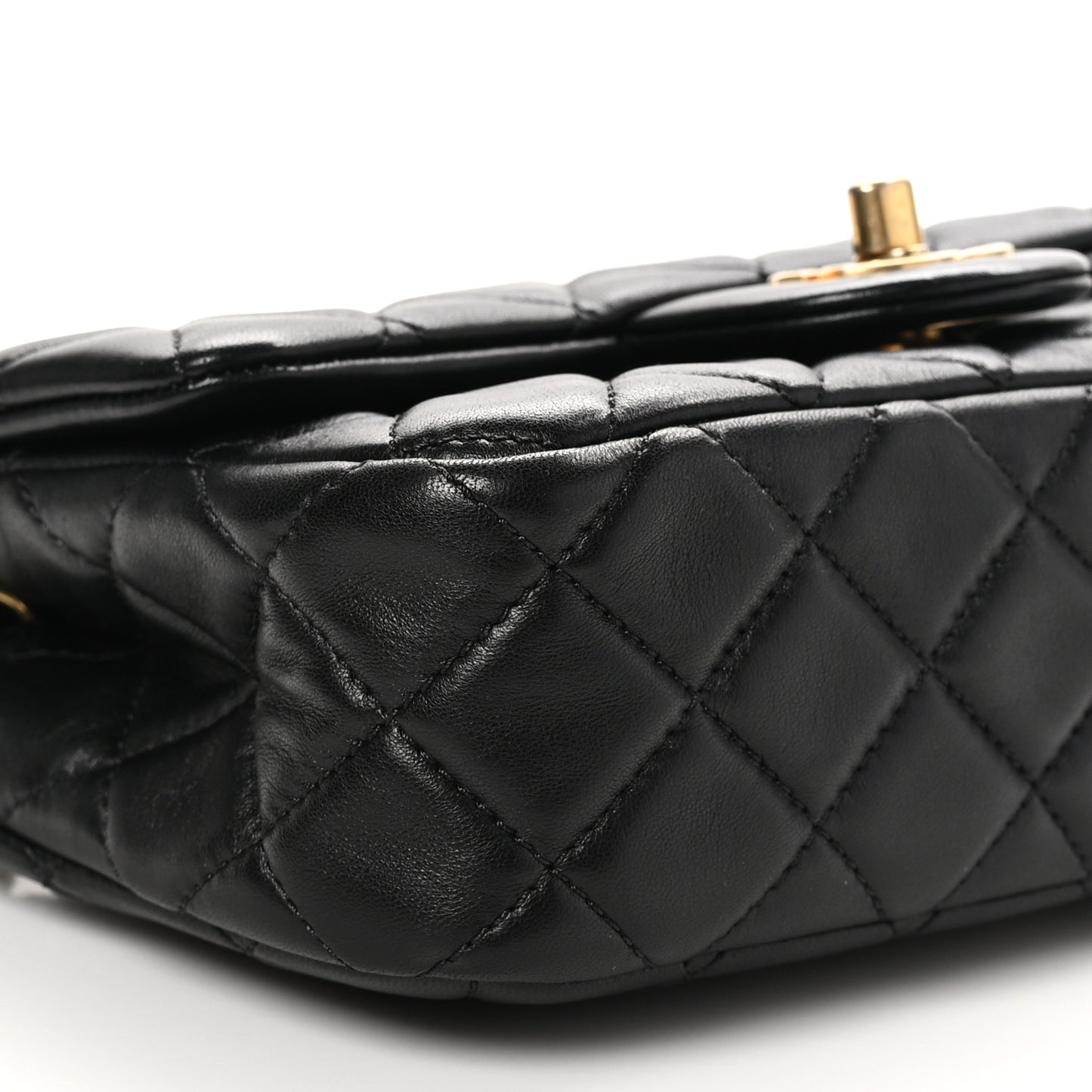Lambskin Quilted Mini Rectangular Pearl Crush Flap Black