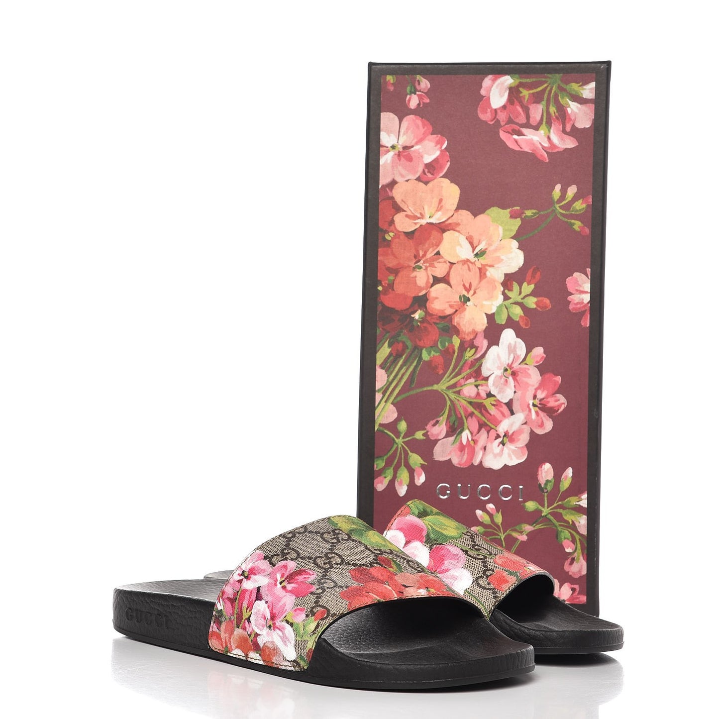 GG Supreme Monogram Blooms Slide Sandals 38 Beige Multicolor