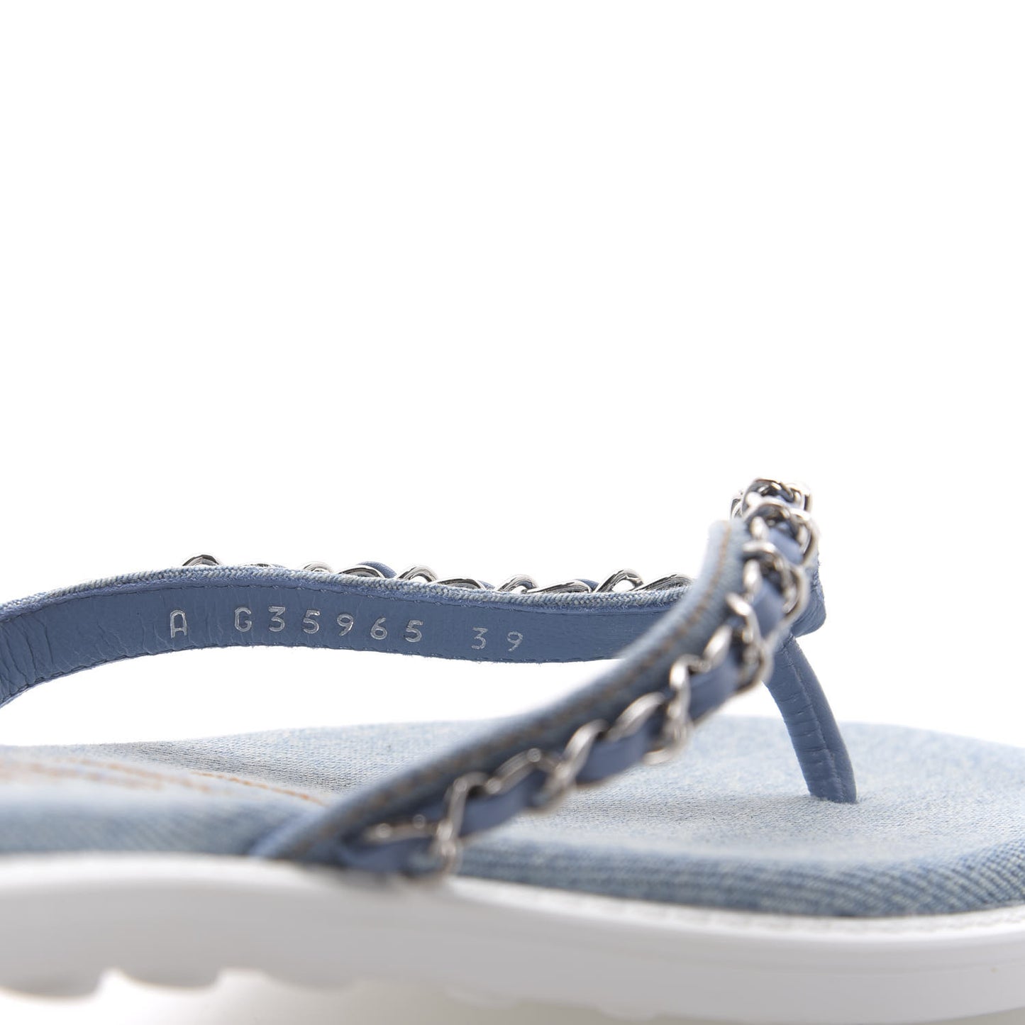 Denim CC Chain Thong Sandals 39 Blue