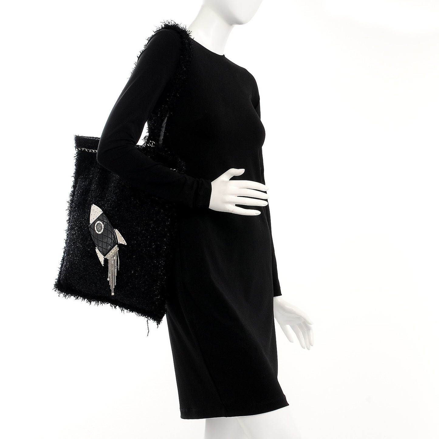 Tweed Resin Strass Shopping In Fabrics Tote Black