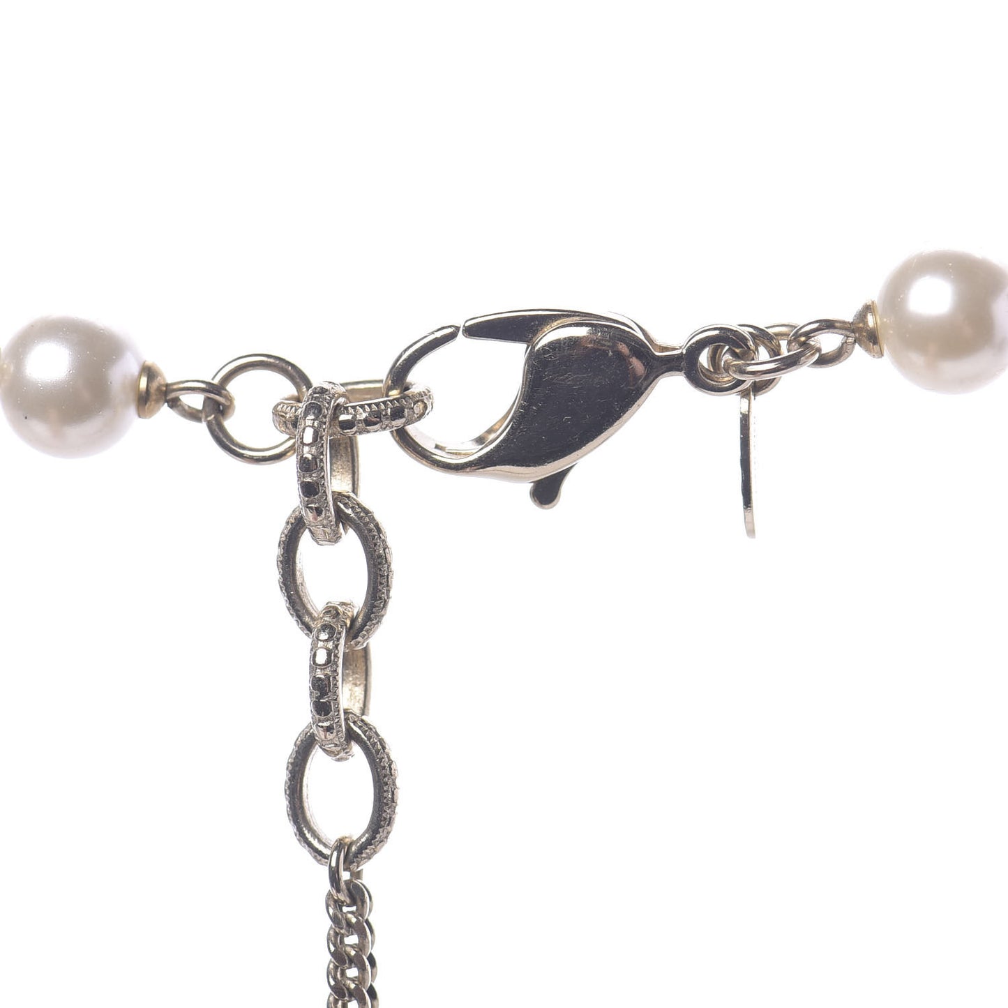 Pearl Baguette Crystal CC Long Necklace Gold