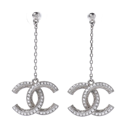 Chanel Baguette Crystal CC Drop Earrings Silver 1 of 5