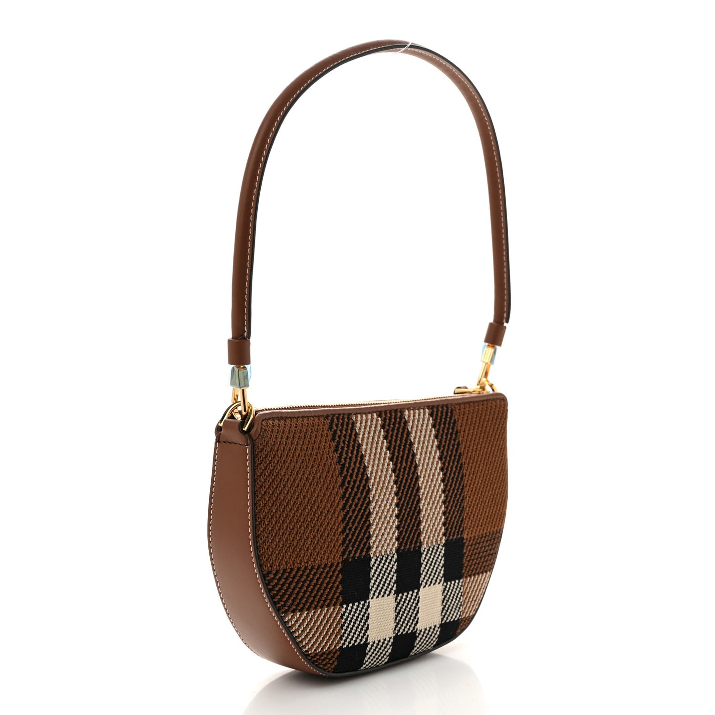Canvas Calfskin Check Knitted Small Olympia Birch Brown