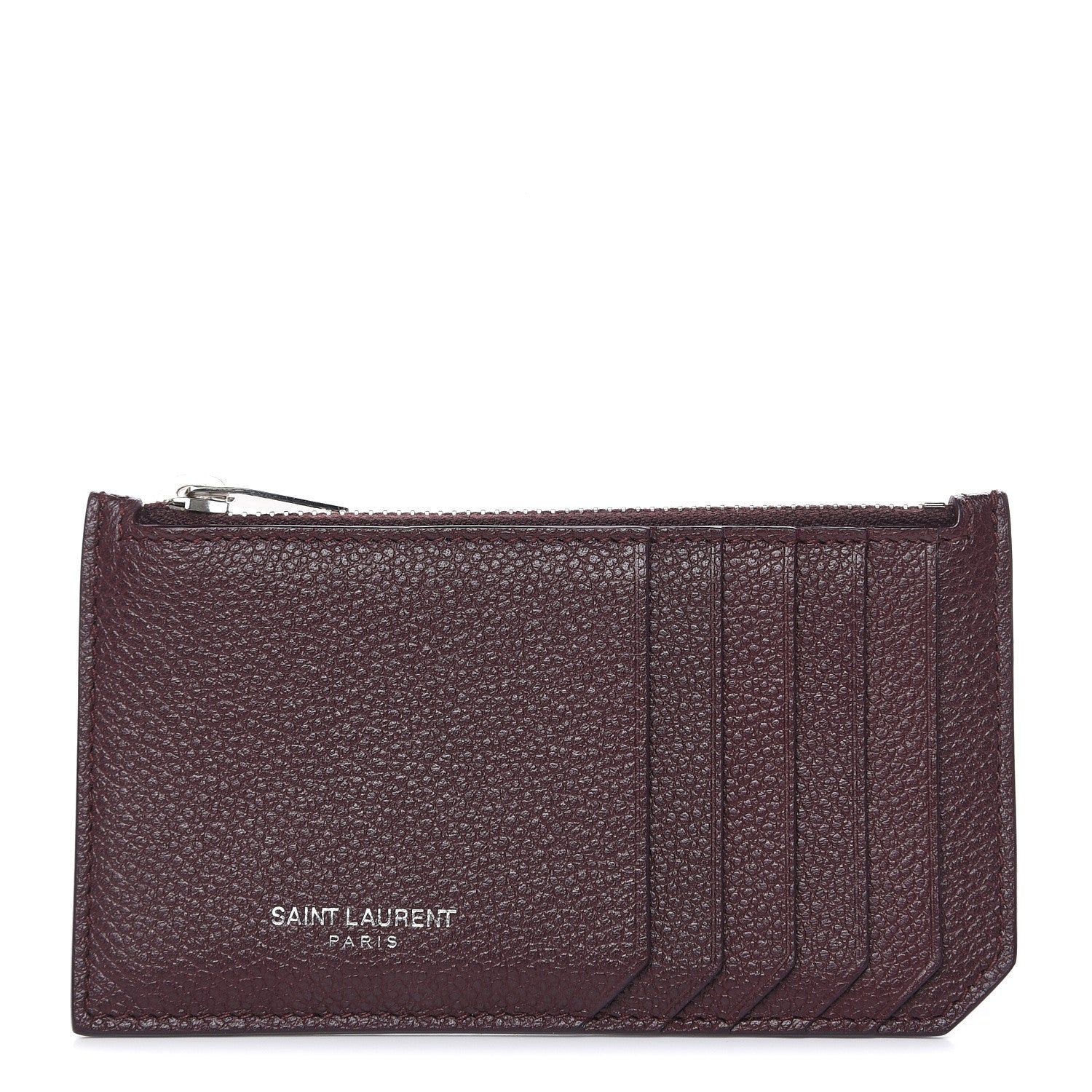 Saint Laurent Grained Calfskin 5 Fragments Zip Pouch Card Holder Bordeaux 1 of 8