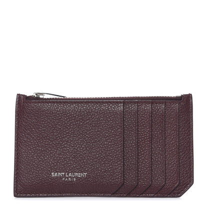 Saint Laurent Grained Calfskin 5 Fragments Zip Pouch Card Holder Bordeaux 1 of 8