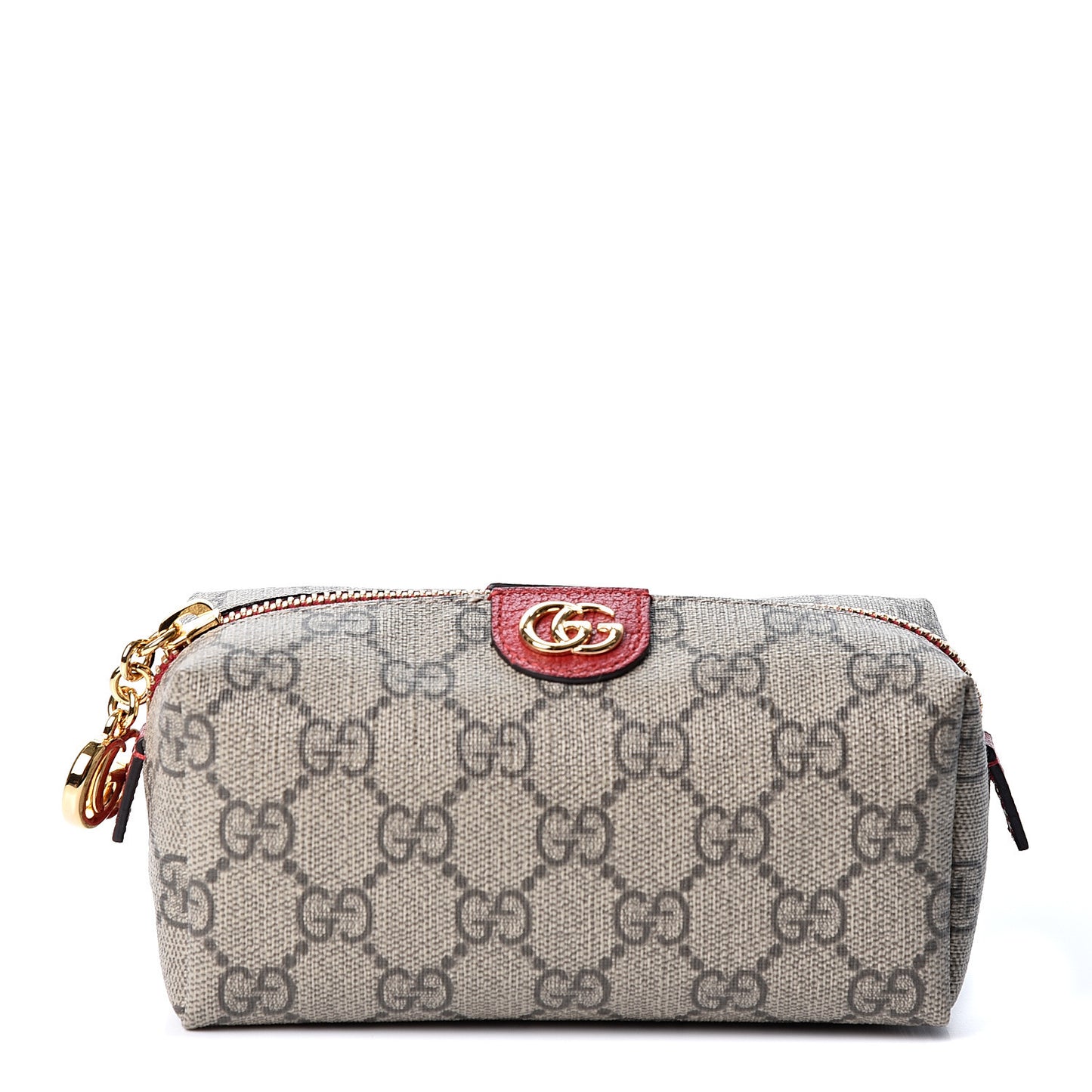 Soft GG Supreme Monogram Calfskin Small Ophidia Cosmetic Case Beige Ebony Hibiscus Red