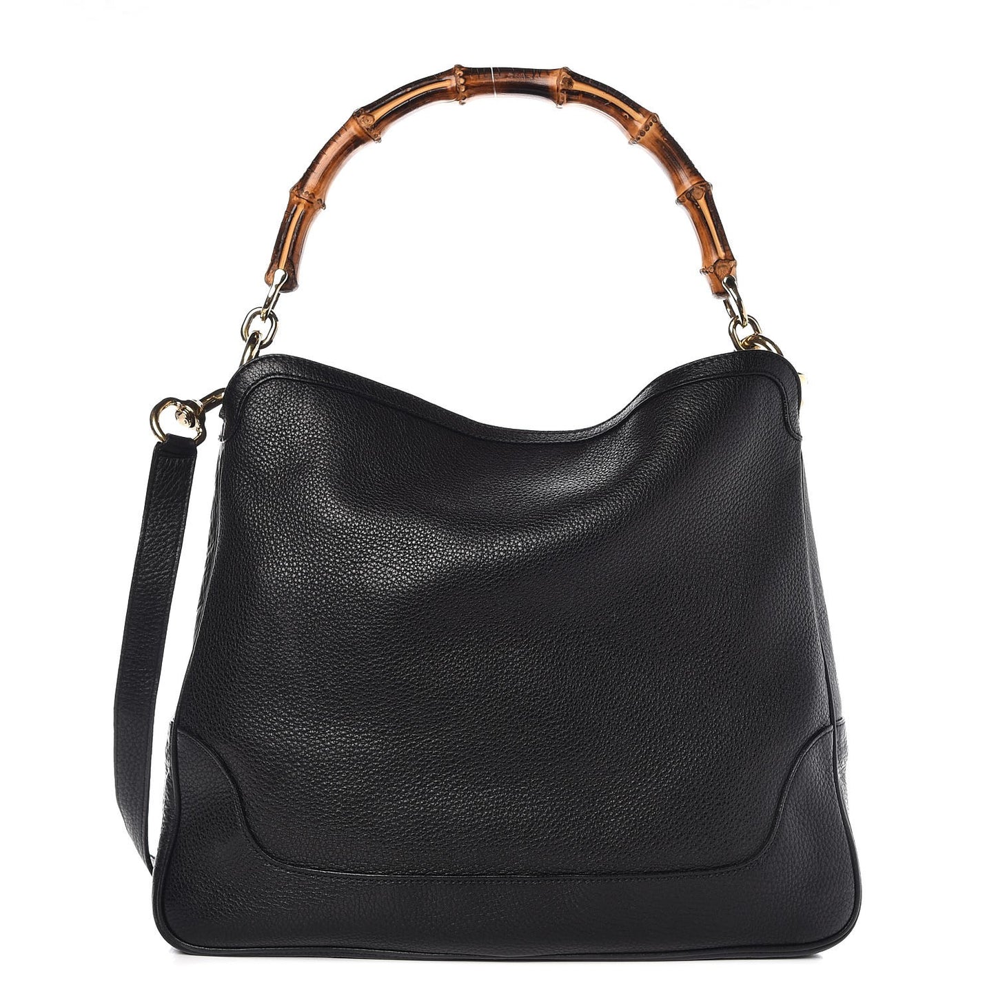 Pebbled Calfskin Medium Diana Bamboo Shoulder Bag Black