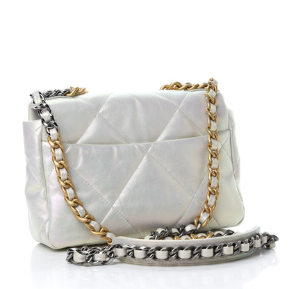 Chanel Iridescent Calfskin Quilted Medium Chanel 19 Flap White 3 of 12