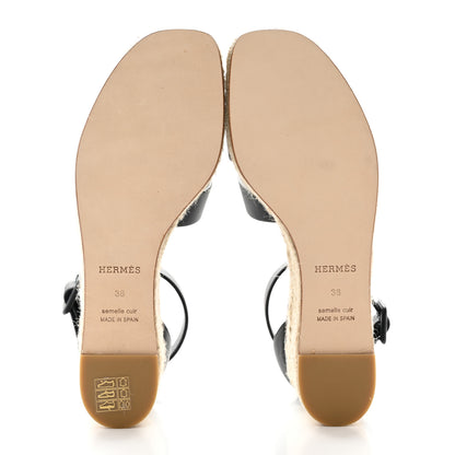 Hermes Goatskin Elda Espadrille Wedge Sandals 38 Black 5 of 12