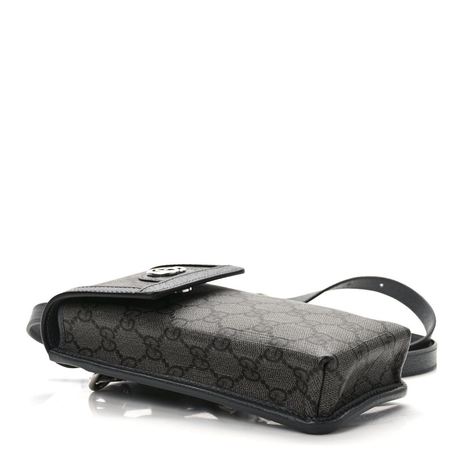 Gucci GG Supreme Monogram Textured Dollar Calfskin Phone Crossbody Bag Grey Black Graphite Grey 4 of 10