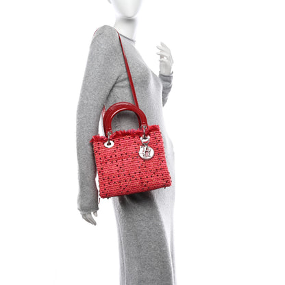 Christian Dior Tweed Fringe Rhinestone Medium Lady Dior Red 2 of 12