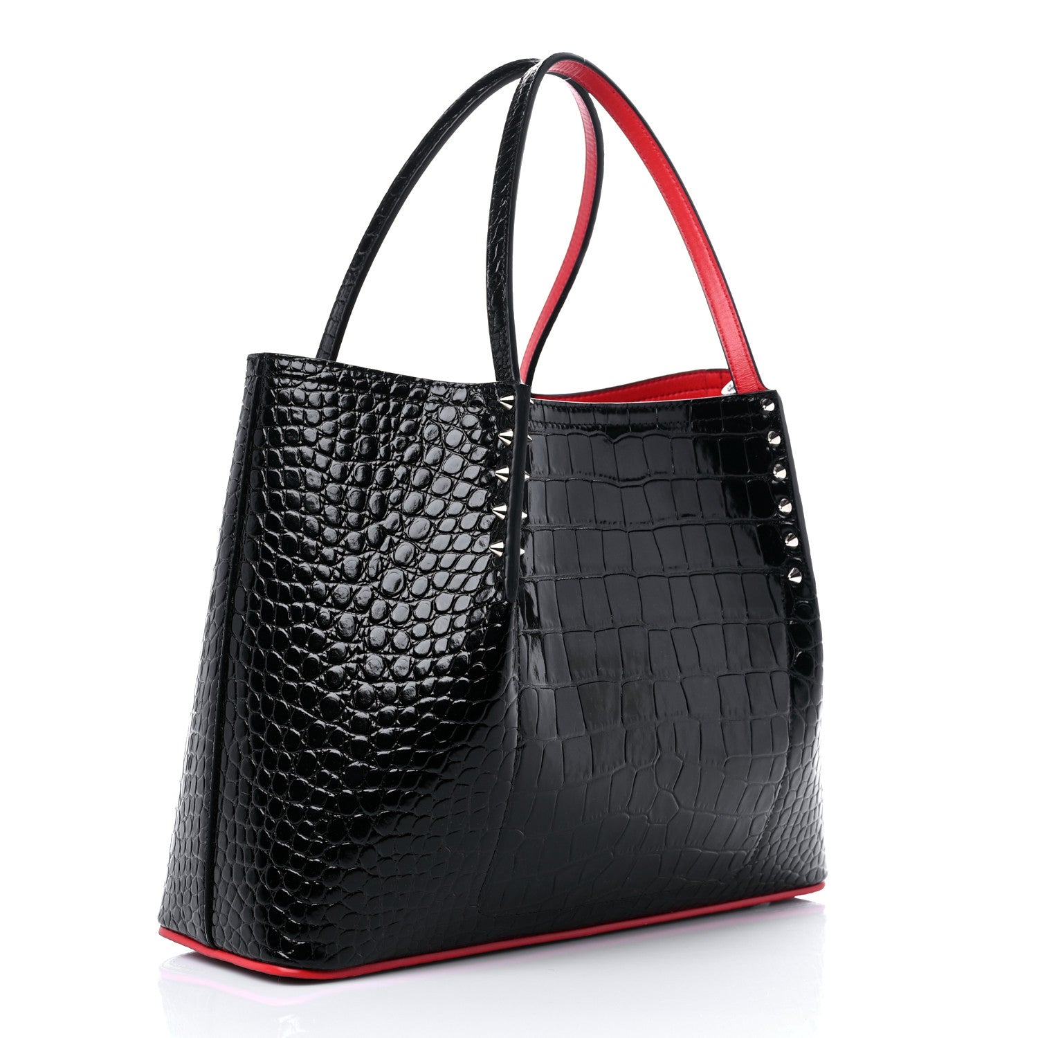 Christian Louboutin Crocodile Embossed Calfskin Spiked Small Cabarock Shopper Tote Black 3 of 10