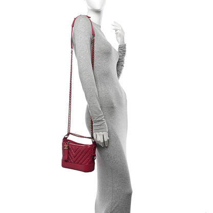 Chanel Aged Calfskin Chevron Quilted Small Gabrielle Hobo Dark Pink 2 of 12