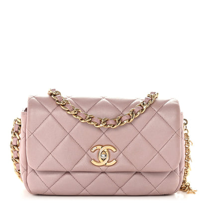 Chanel Metallic Lambskin Quilted Logo Charm Chain Flap Pink 1 of 12
