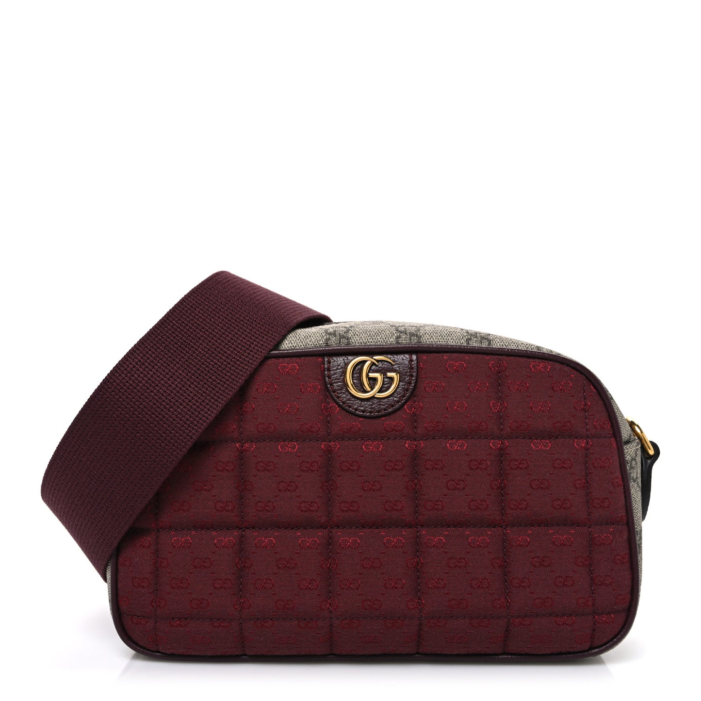 Monogram GG Mignon Textured Dollar Calfskin GG Supreme Monogram Quilted Small Crossbody Bag  Burgundy Beige Ebony