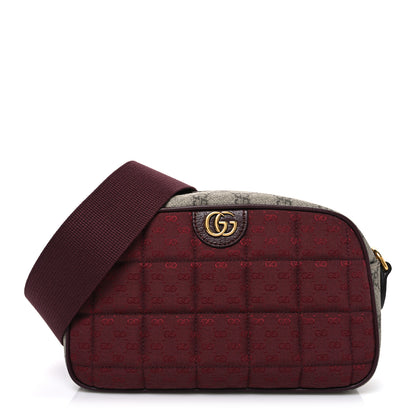 Gucci Monogram GG Mignon Textured Dollar Calfskin GG Supreme Monogram Quilted Small Crossbody Bag  Burgundy Beige Ebony 1 of 10